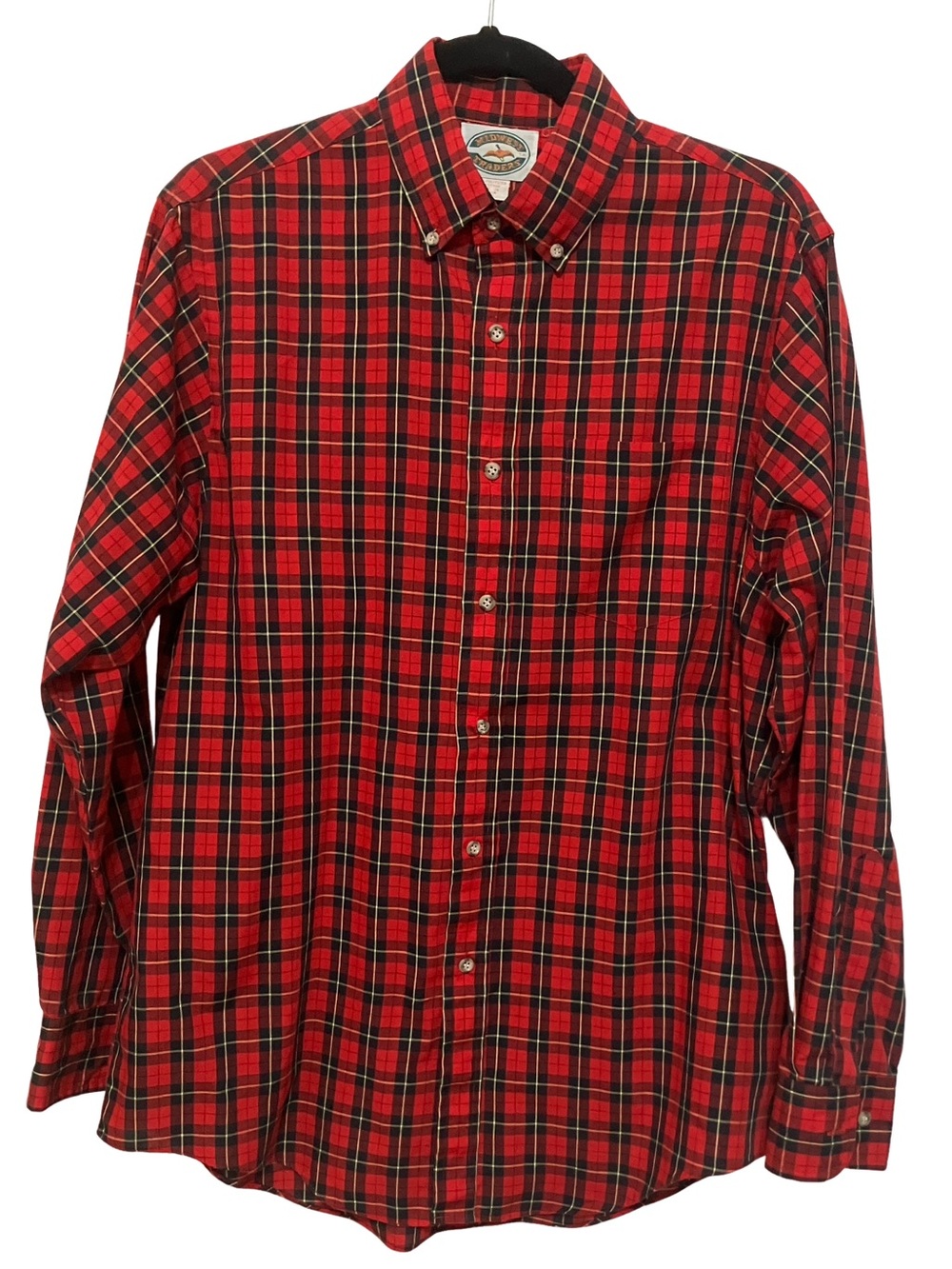 Men's Red Plaid Button-Down Shirt by Midwest Traders Medium
